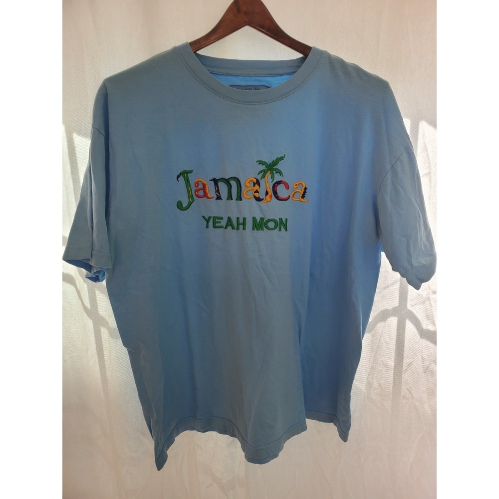 Exclusive Wear Jamaica Yeah Mon Embroidered T-Shirt Blue Cotton Mens XL
